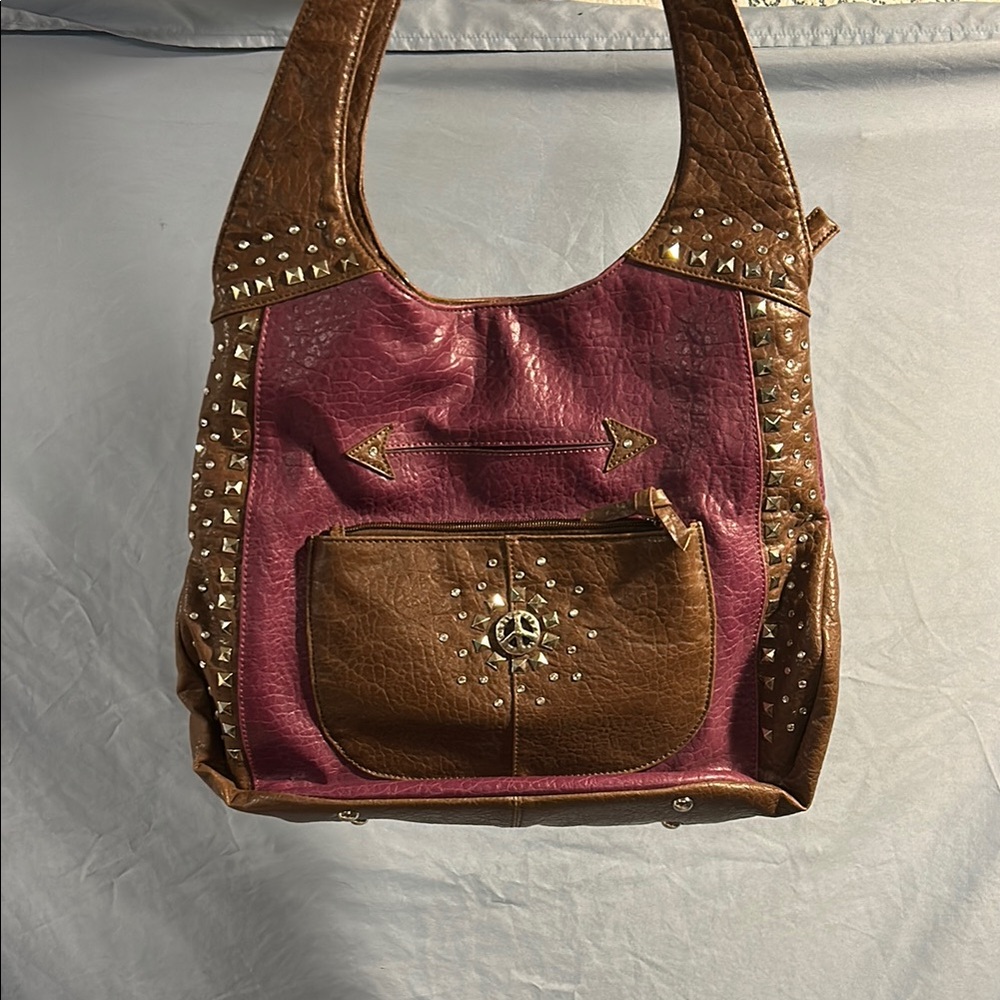 Studded Pink and Brown Leather Bag